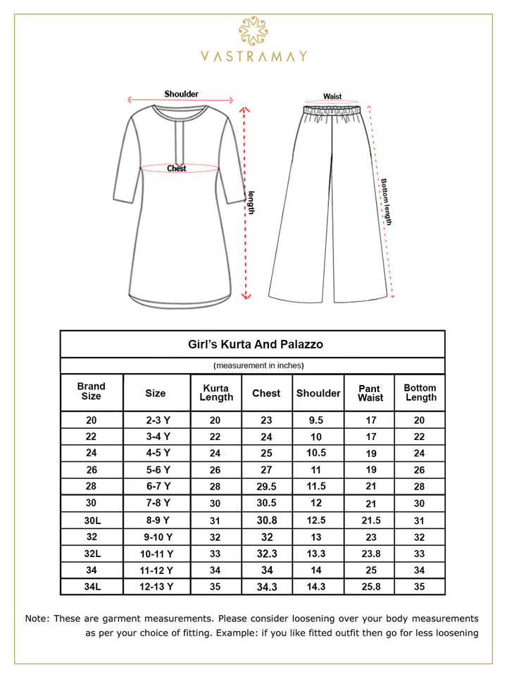 VASTRAMAY Girls' Rust And Navy Blue Flared Kurta Palazzo Set - qivii