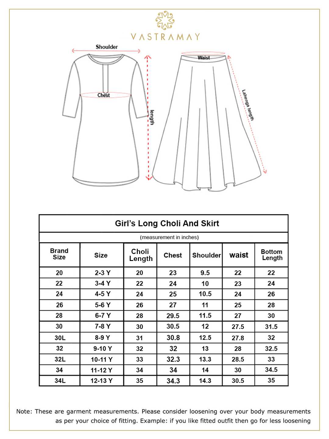 VASTRAMAY Girl's Cream Mirror Work Flair Kurti With Mirror Bordered Long Skirt Set - qivii