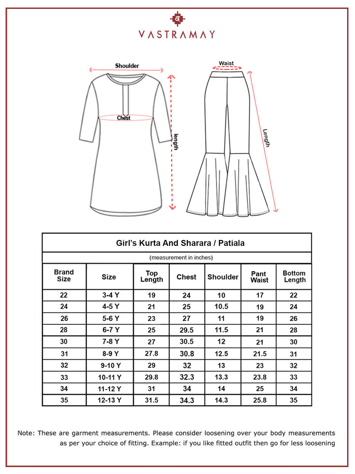 VASTRAMAY Girls' Pink Kurta Sharara And Dupatta Set - qivii