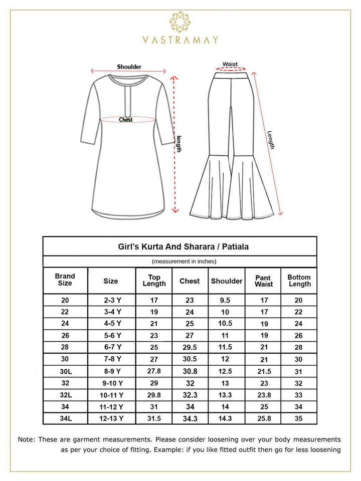 VASTRAMAY Girls' Pink Printed Kurta & Cream Patiala Set - qivii