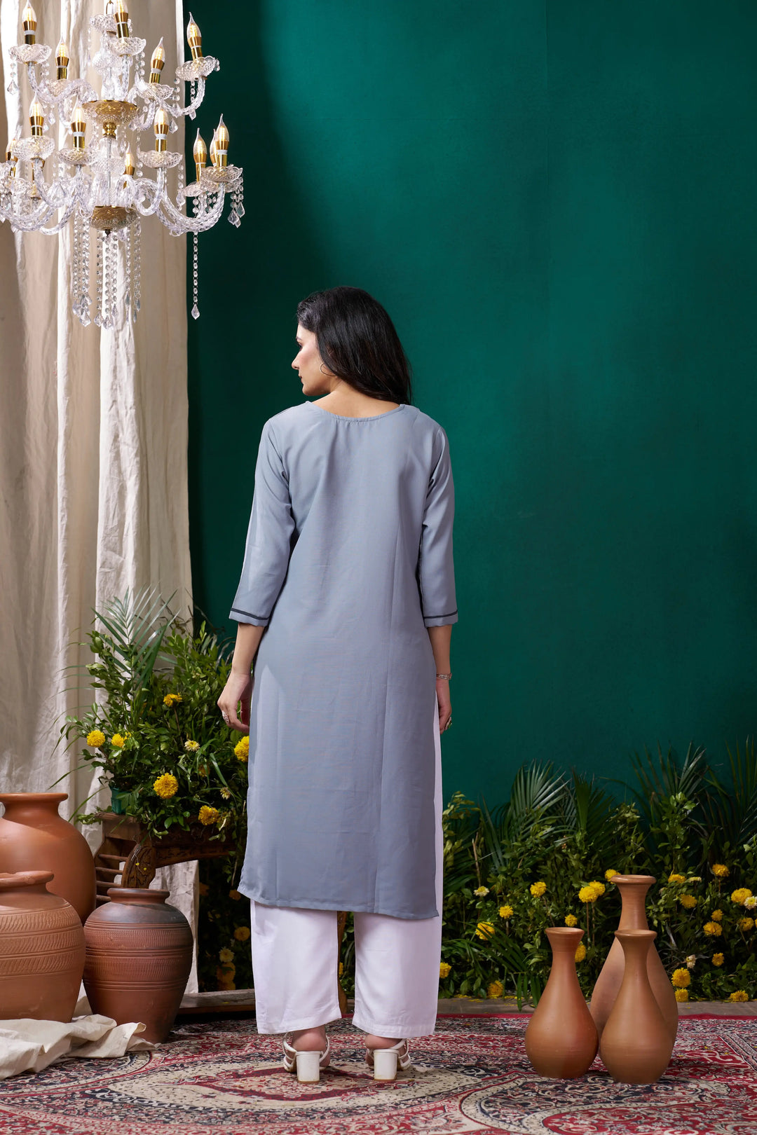  Tealish Blue Handwork Kurta Set With Pocket, a stylish and comfortable choice for daily wear and various occasions 