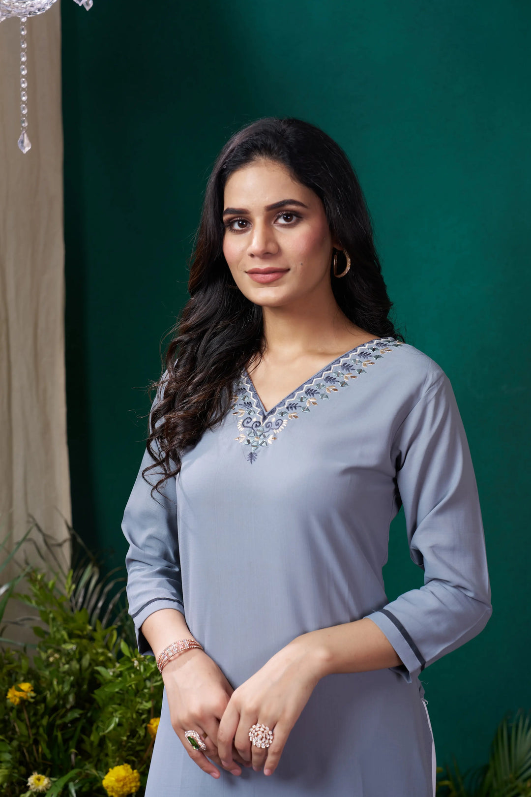  Tealish Blue Handwork Kurta Set With Pocket perfect for various occasions, offering both style and ease 