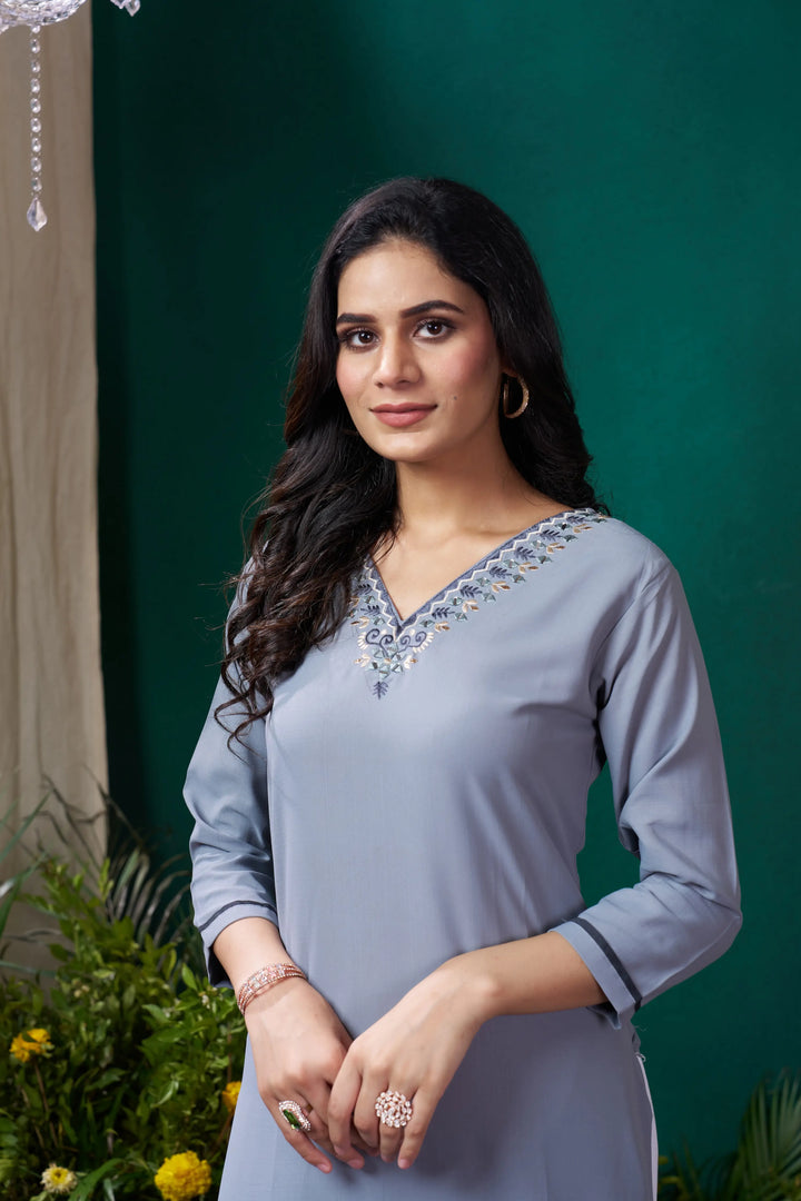  Tealish Blue Handwork Kurta Set With Pocket perfect for various occasions, offering both style and ease 