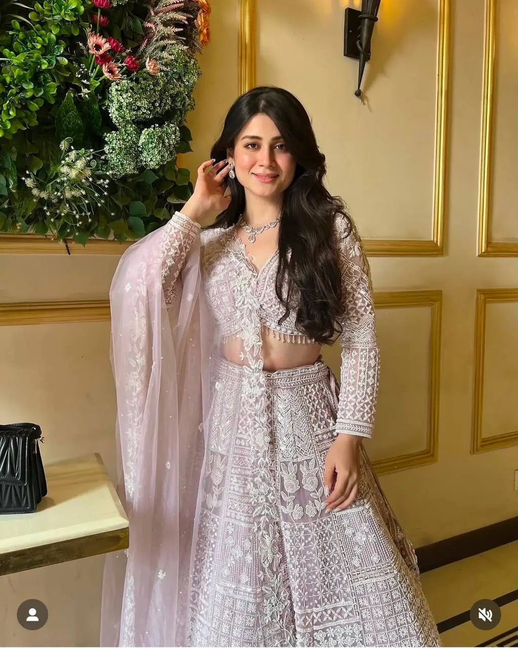 Dusty Pink Net Lehenga Choli With Thread & Sequence Work | Ready To Wear - qivii