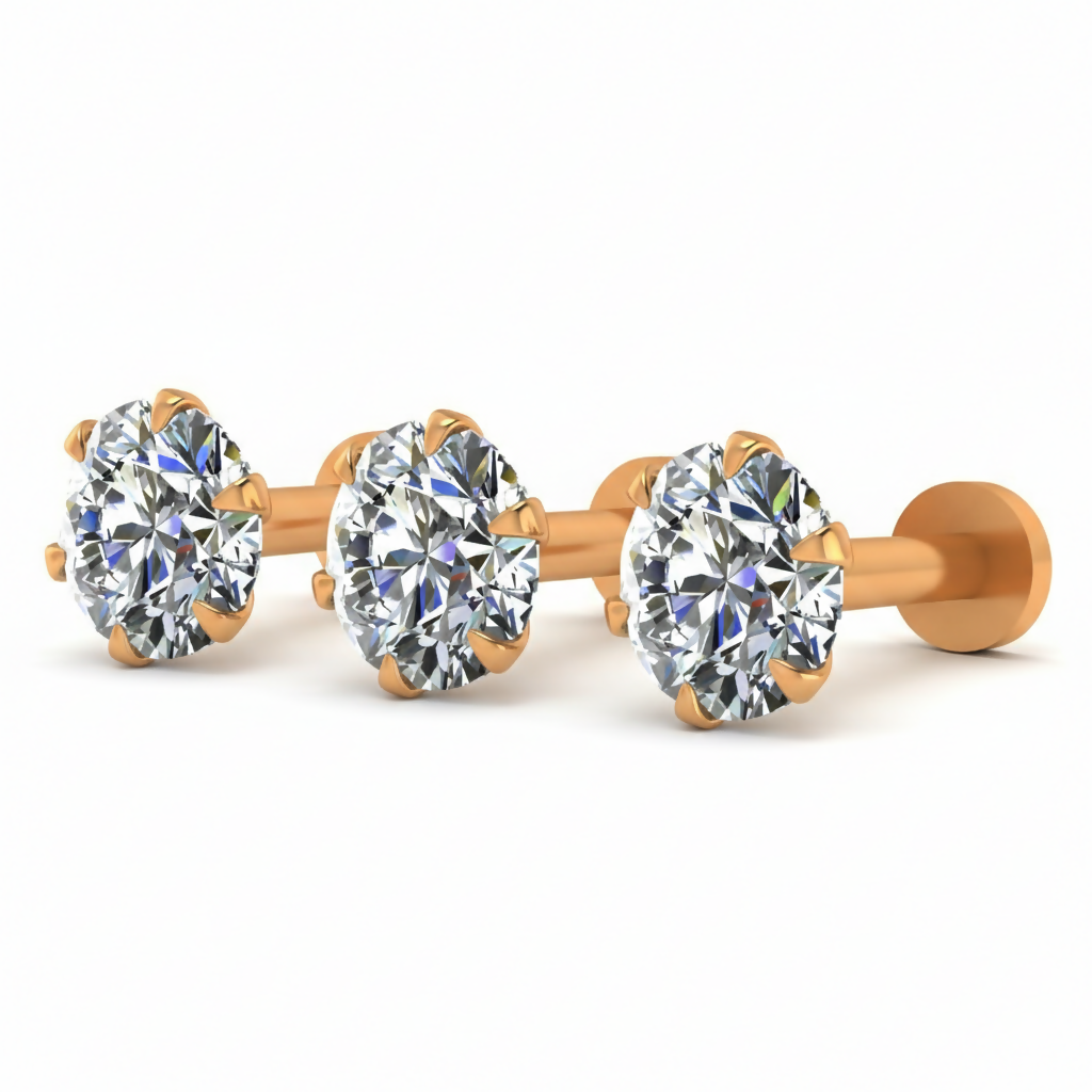 Gold AD Nosepin Laung Koka Nathni Flat Back Labret Combo Pack of 3