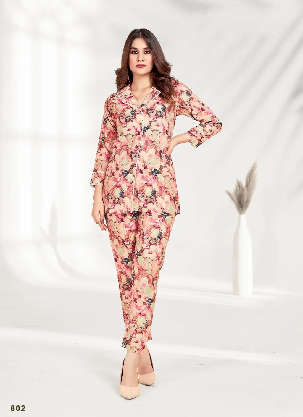 Peach Floral Co-ord Set.