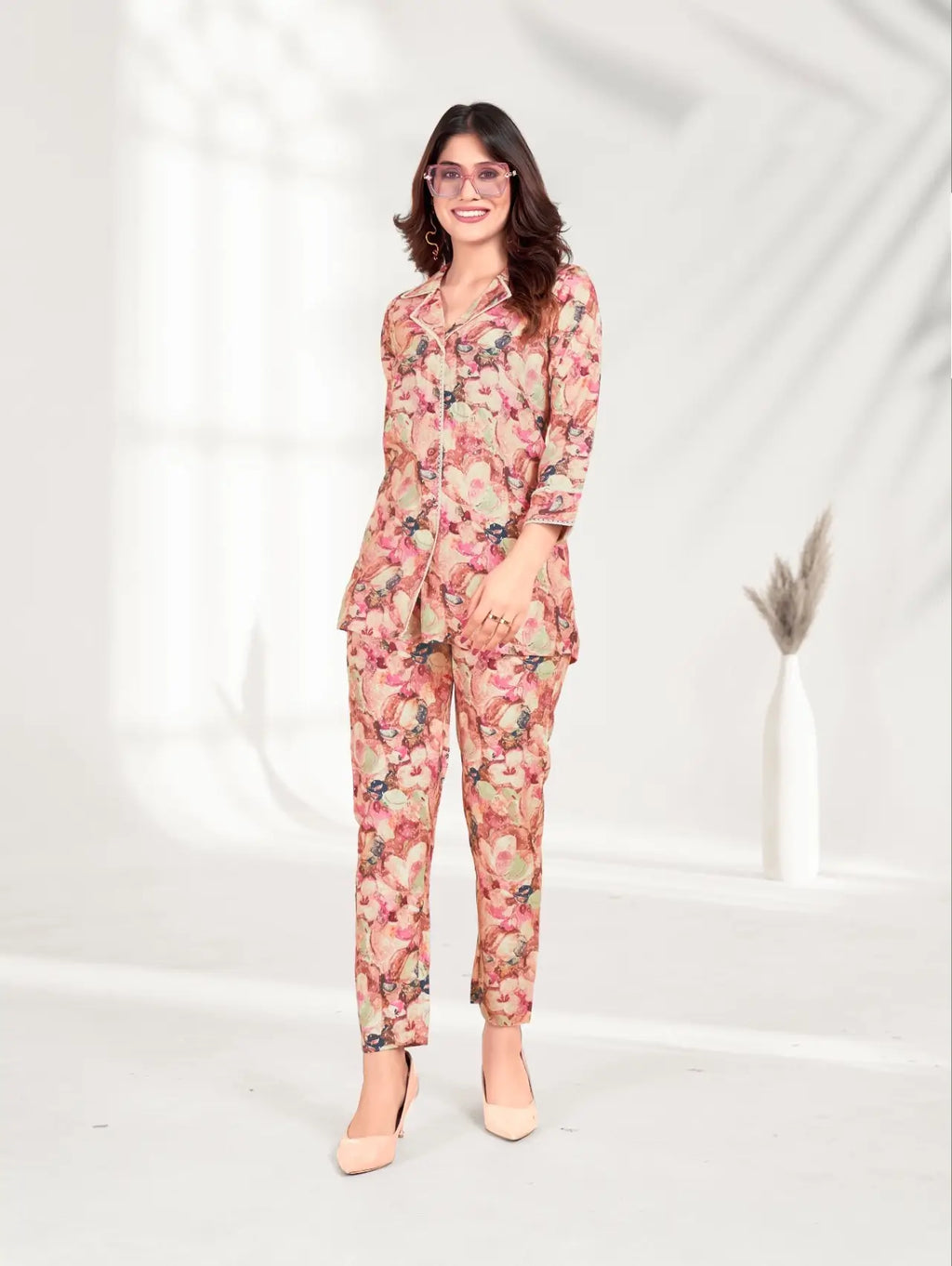 Peach Floral Co-ord Set.