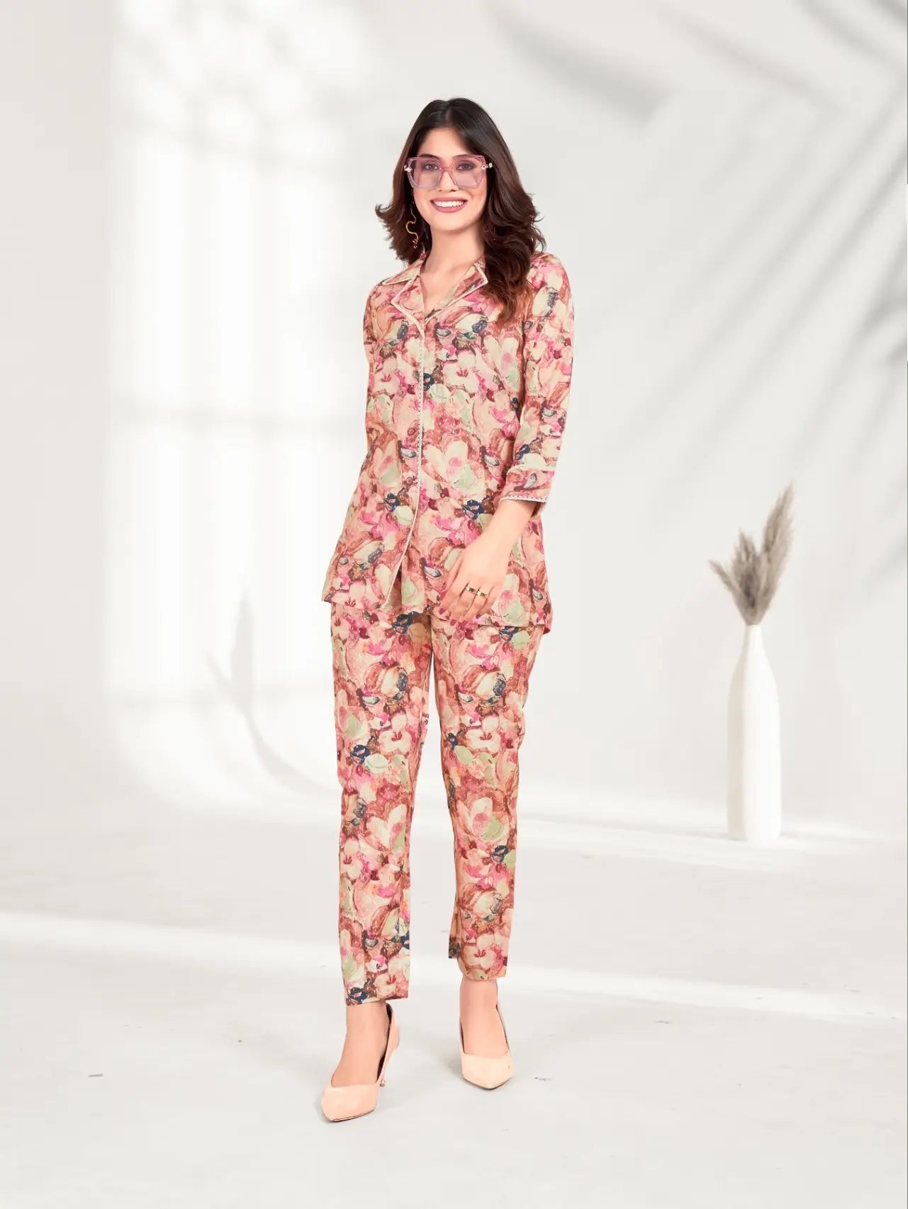 Peach Floral Co-ord Set.