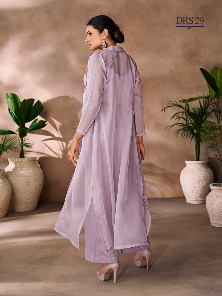 LAVENDER ORGANZA HANDWORK CO-ORD SET - qivii