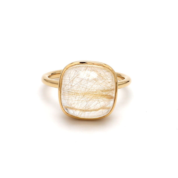 Golden Rutile Cushion Cabochon Ring - qivii