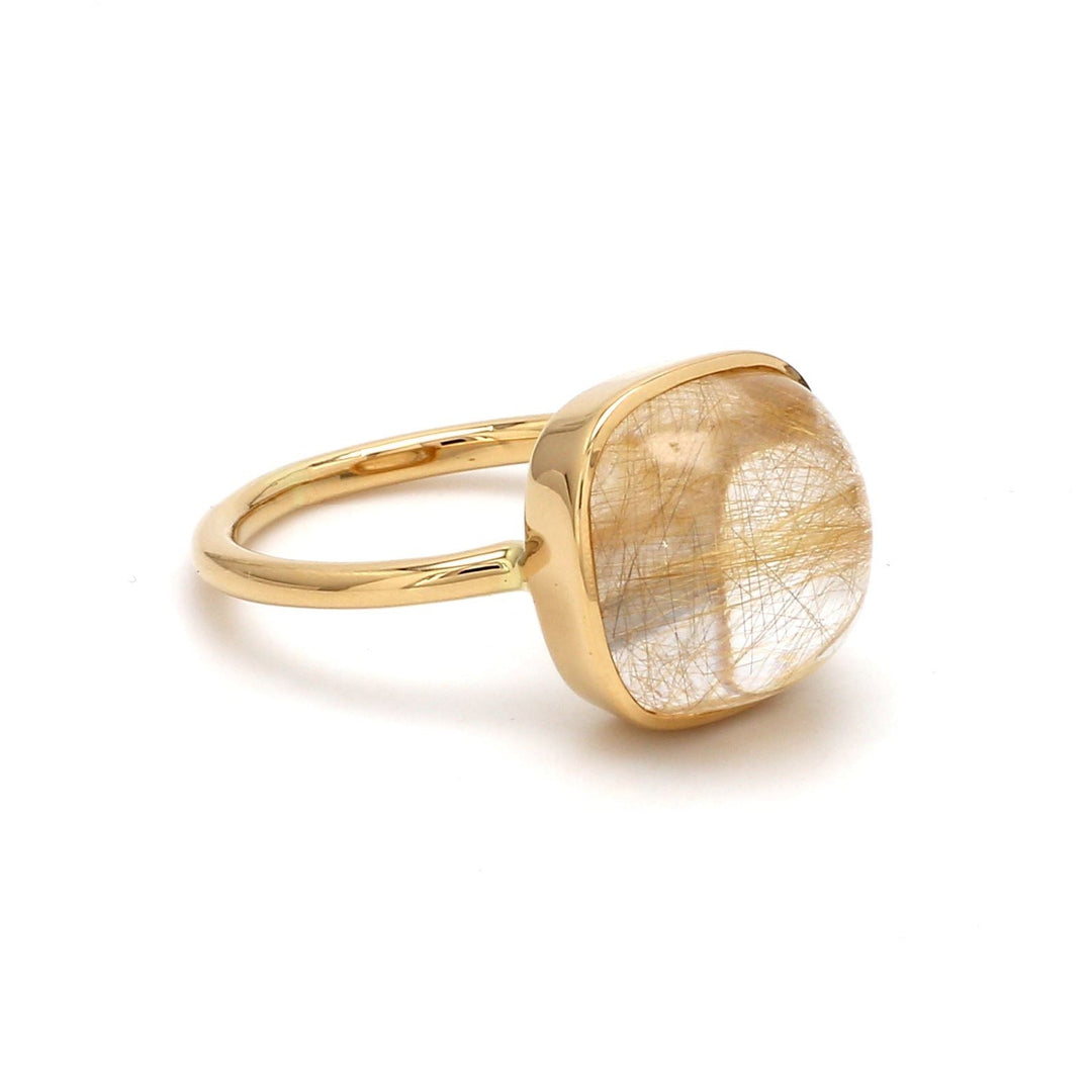 Golden Rutile Cushion Cabochon Ring - qivii