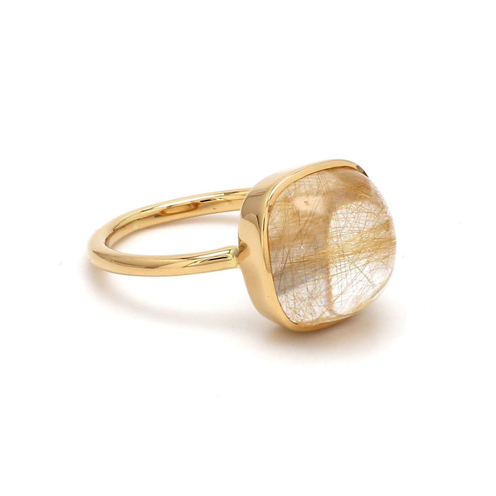 Golden Rutile Cushion Cabochon Ring - qivii