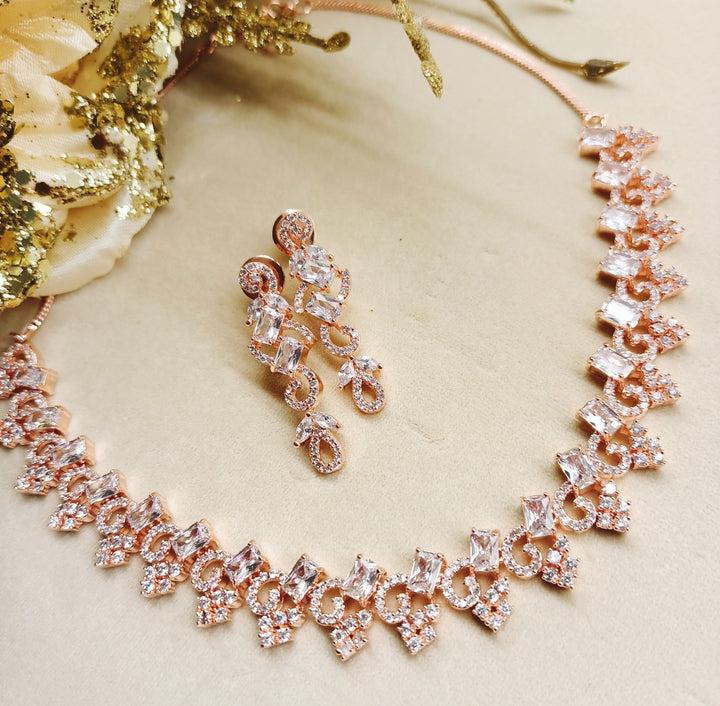  Beautiful Danglers AD Necklace With Rose Gold Plating 