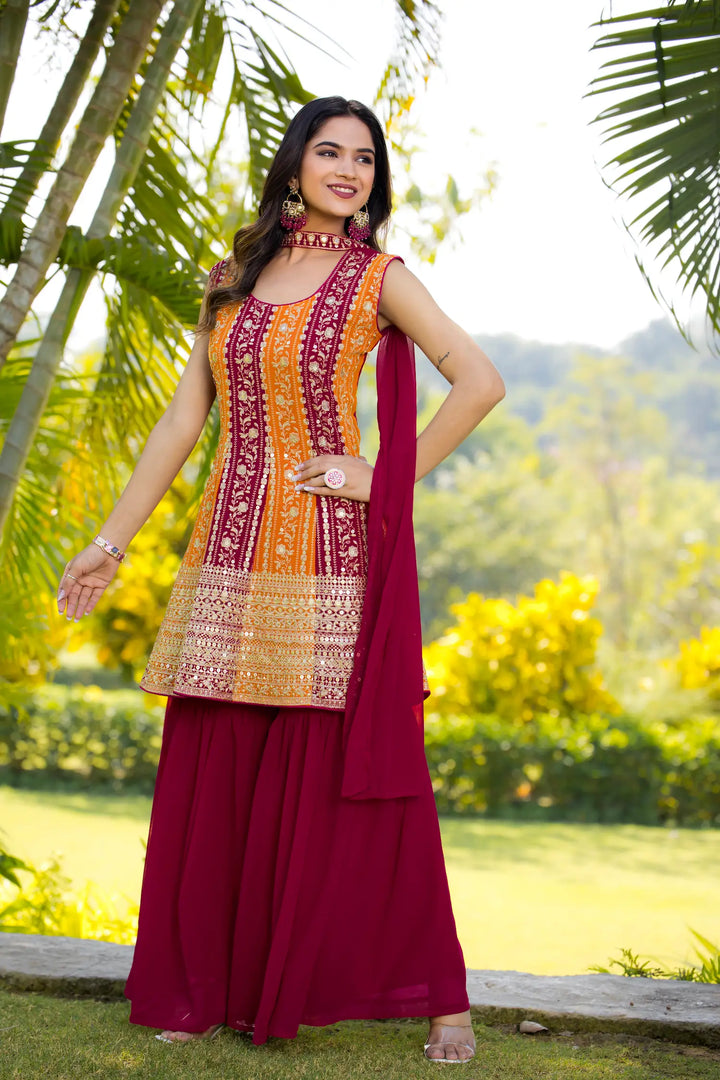 Dark Pink Georgette Sequence Embroidery Work Salwar Suit - qivii