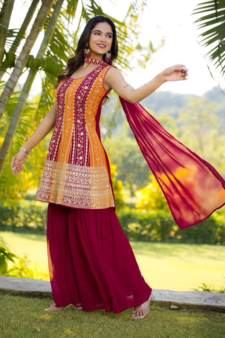 Dark Pink Georgette Sequence Embroidery Work Salwar Suit - qivii