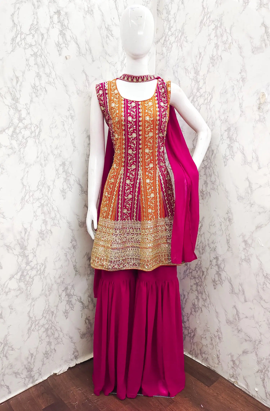 Dark Pink Georgette Sequence Embroidery Work Salwar Suit - qivii