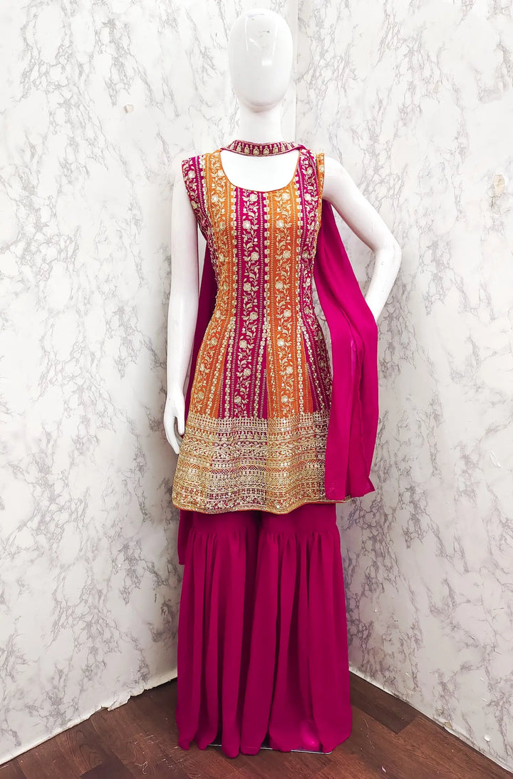 Dark Pink Georgette Sequence Embroidery Work Salwar Suit - qivii