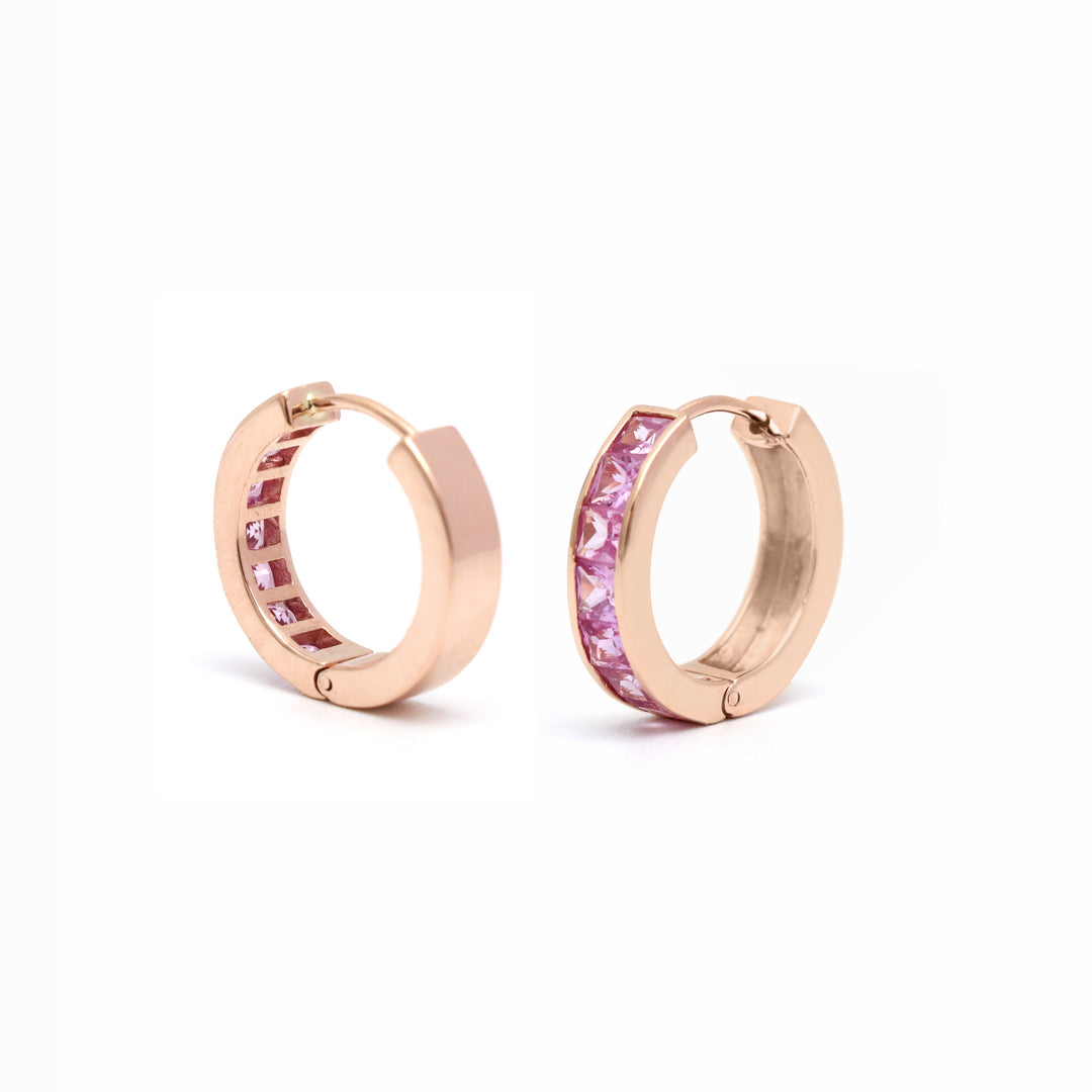 Pink Sapphire Princess Cut Huggies - qivii