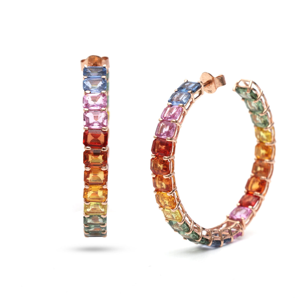 Rainbow Sapphire Big Emerald Cut Hoops - qivii
