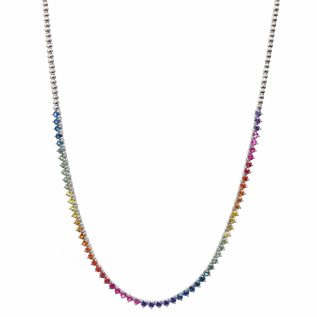 Rainbow Sapphire Vibrant Three Prong Tennis Necklace - qivii