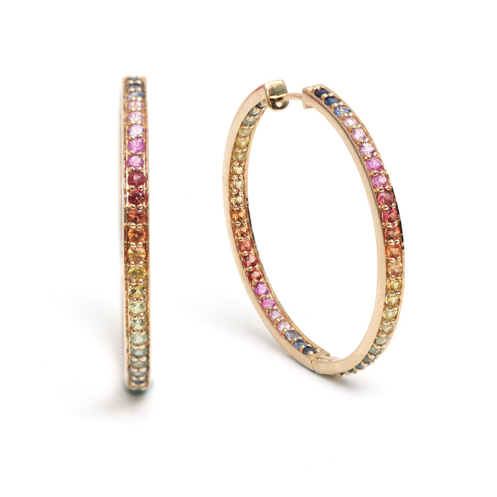 Rainbow Sapphire 2MM Hoops - qivii