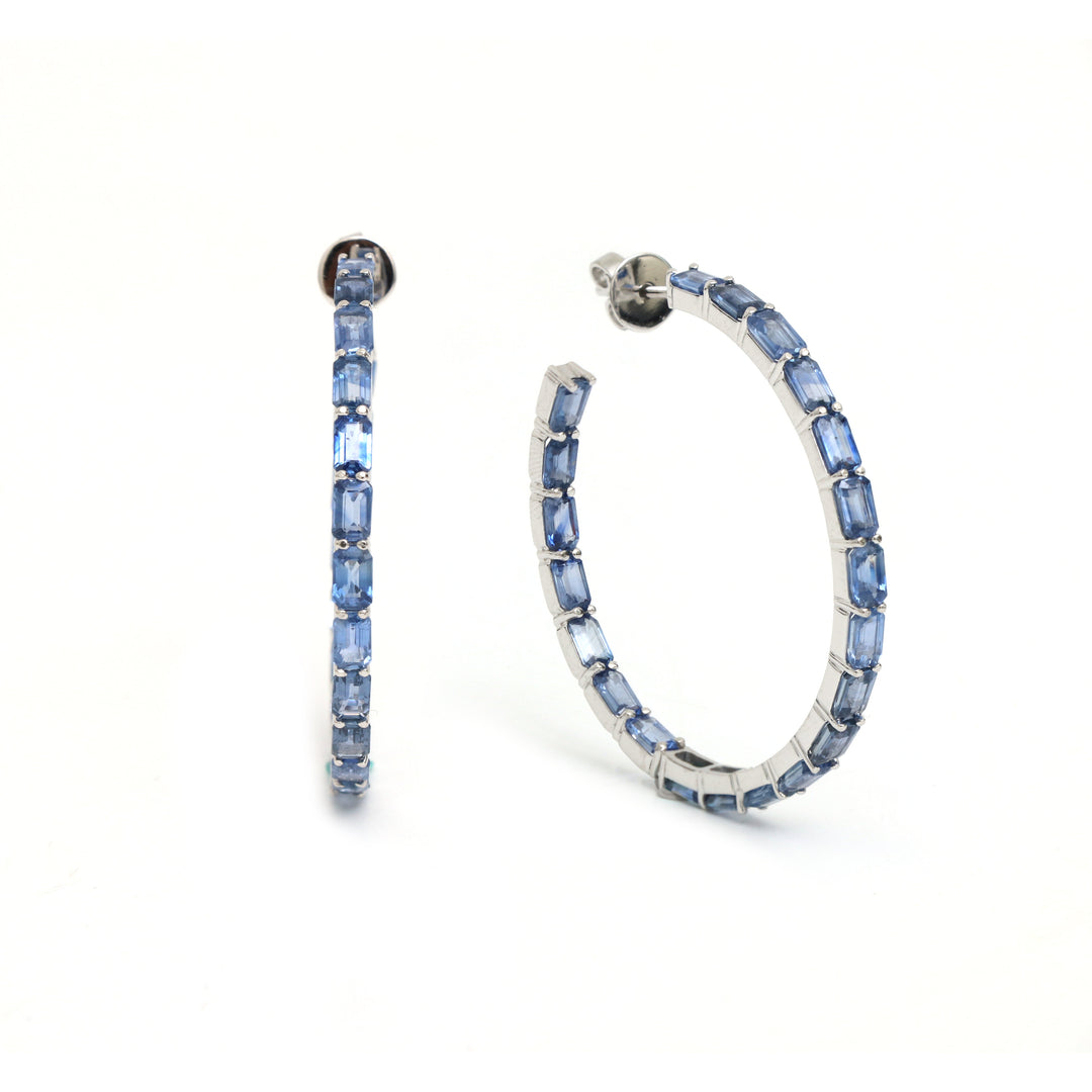 Blue Sapphire Emerald Cut Hoops - qivii