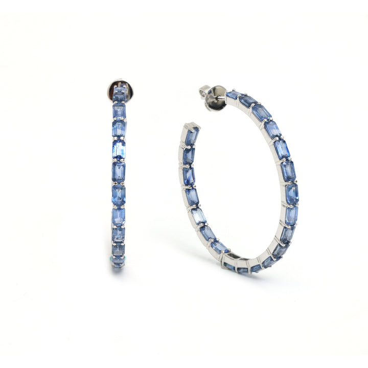 Blue Sapphire Emerald Cut Hoops - qivii