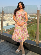 Pink Pure Cotton Floral Printed Tiered Dress