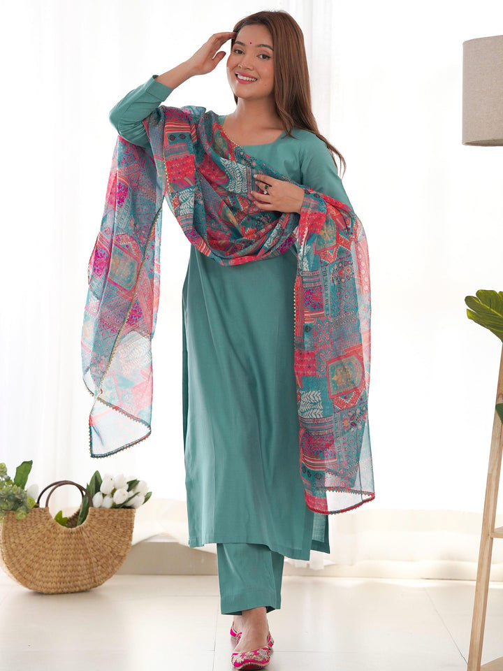  Multi-color organza dupatta with intricate digital print work 