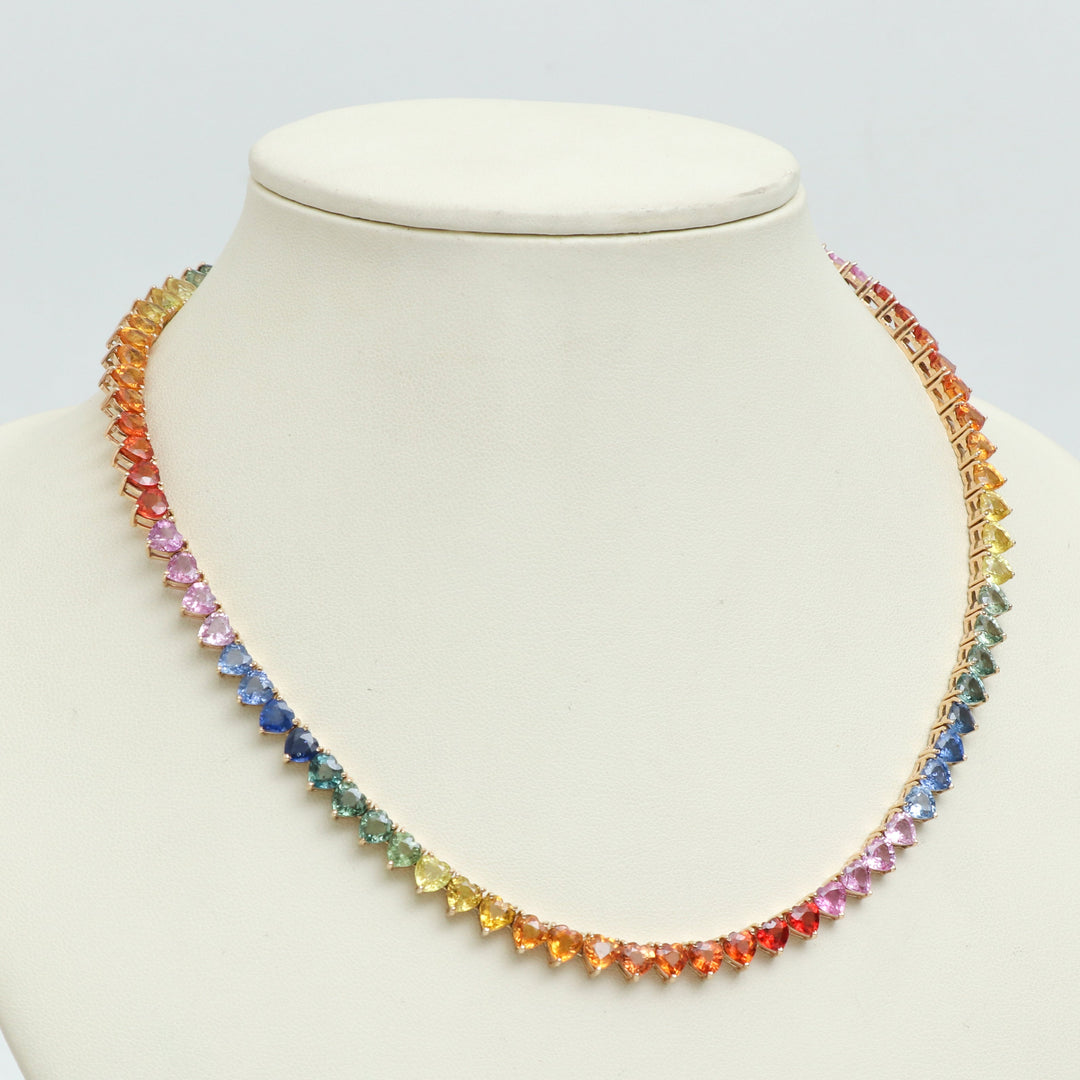 Rainbow Sapphire 5MM Heart Necklace - qivii