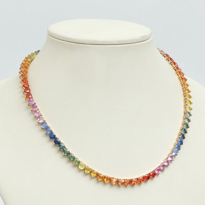 Rainbow Sapphire 5MM Heart Necklace - qivii