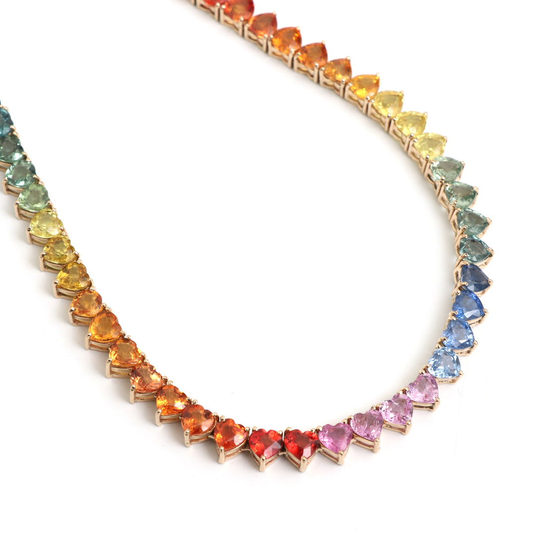 Rainbow Sapphire 5MM Heart Necklace - qivii