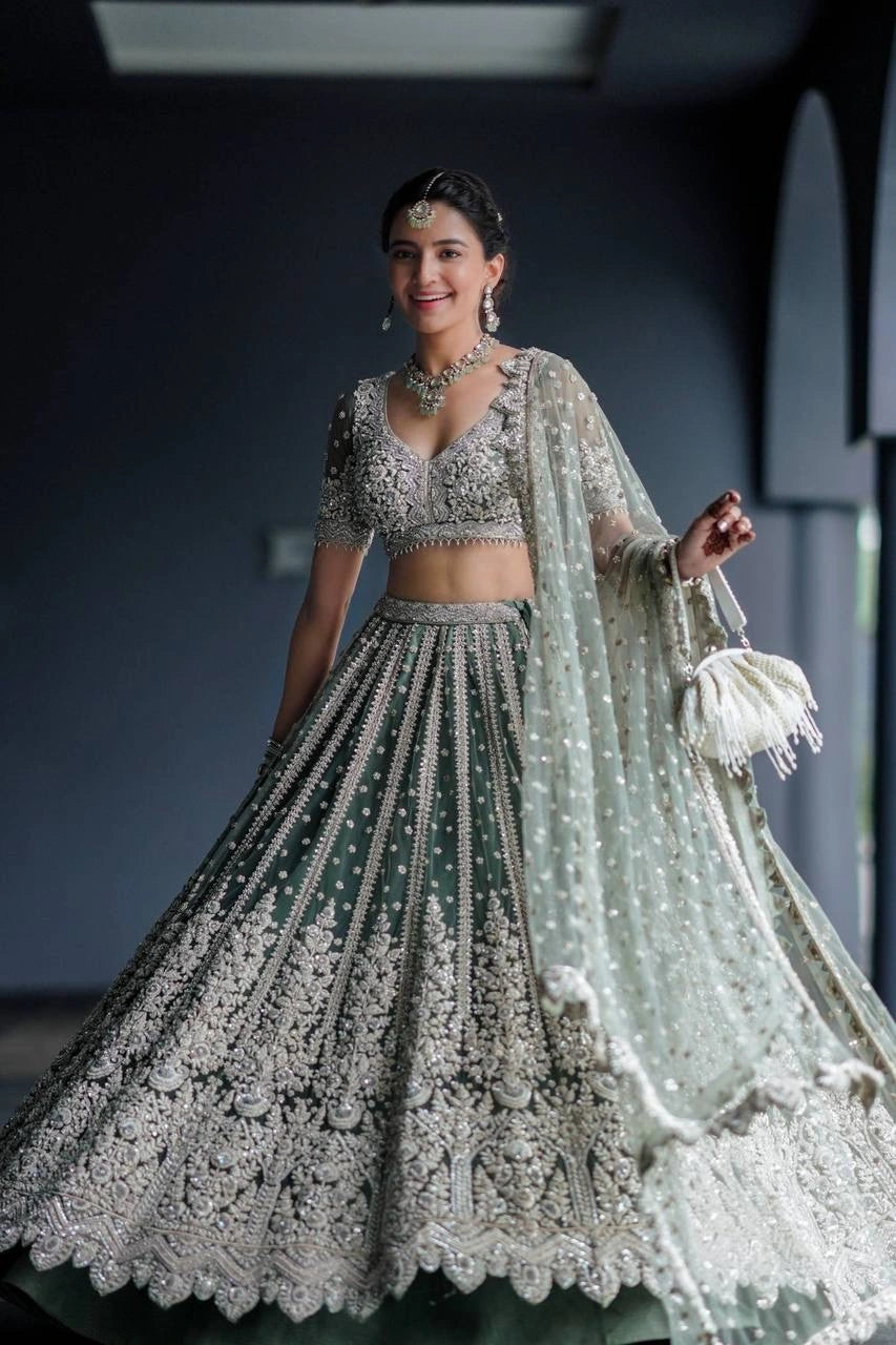 Sabyasachi Designer grey Lehenga Choli with high quality heavy sequence work Wedding wear party wear | Ready To Wear - qivii