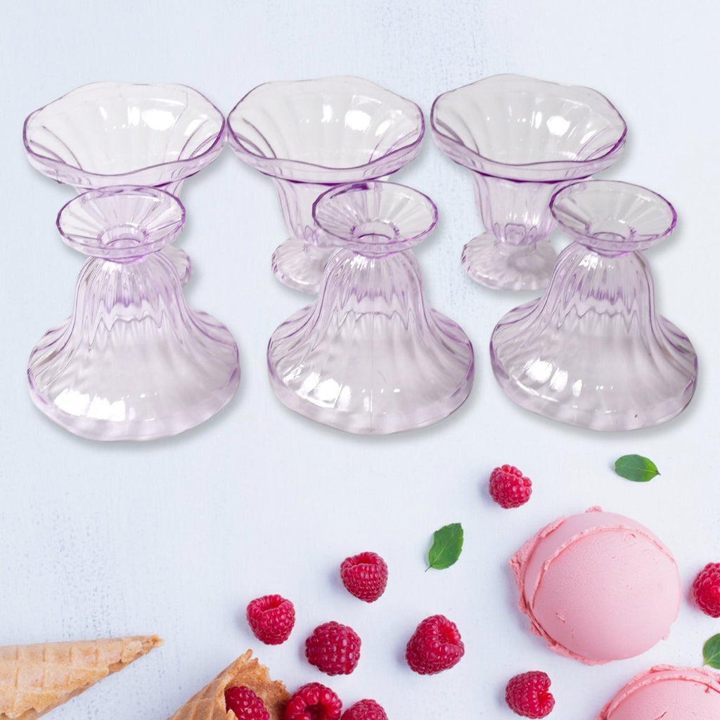 Crystal Plastic Ice Cream Bowls – Set of 6 Dessert Cups for Sundae, Snacks, Pudding, & Home & Kitchen Serving Platter