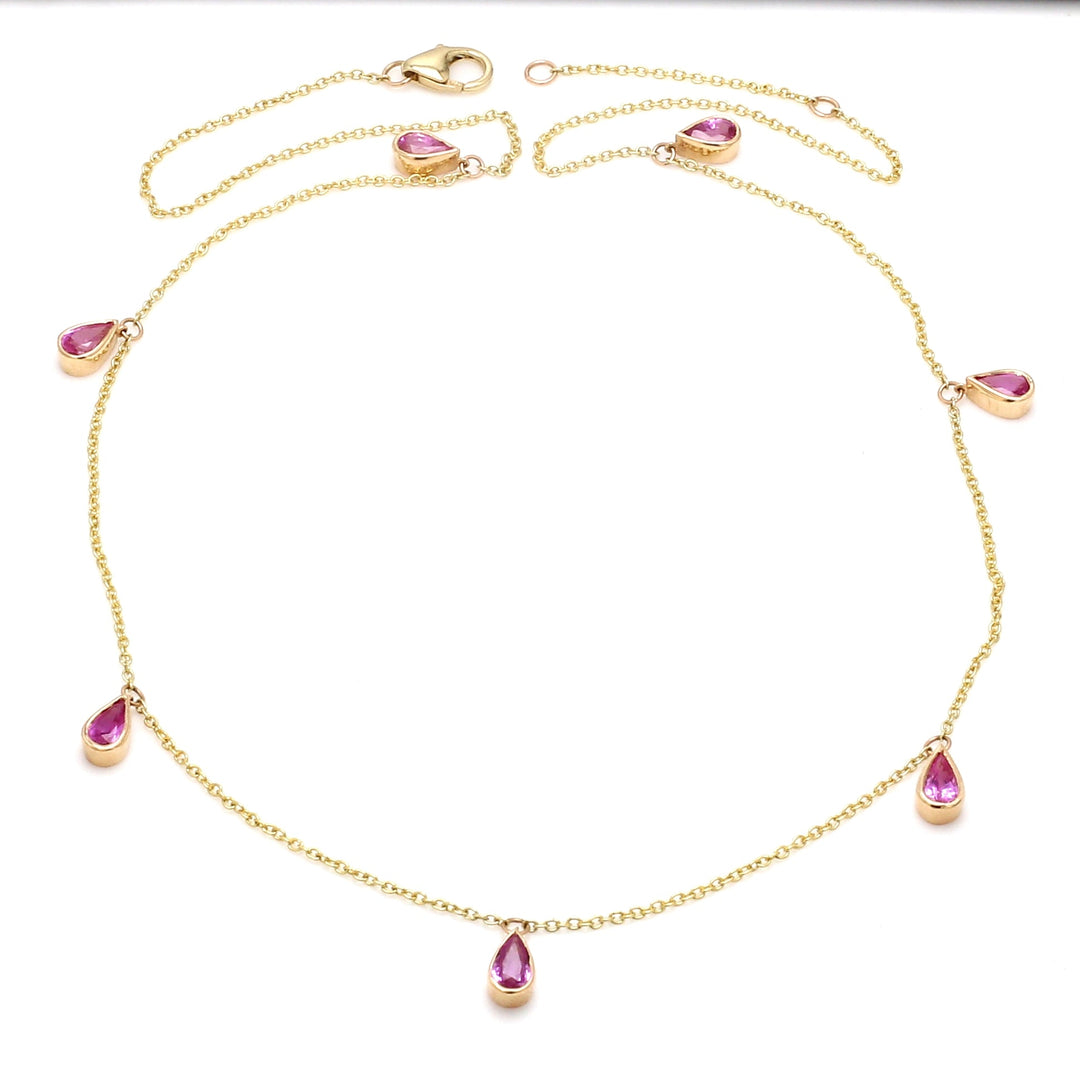 Pink Sapphire Bezel Set Pear Shape Chain Necklace - qivii