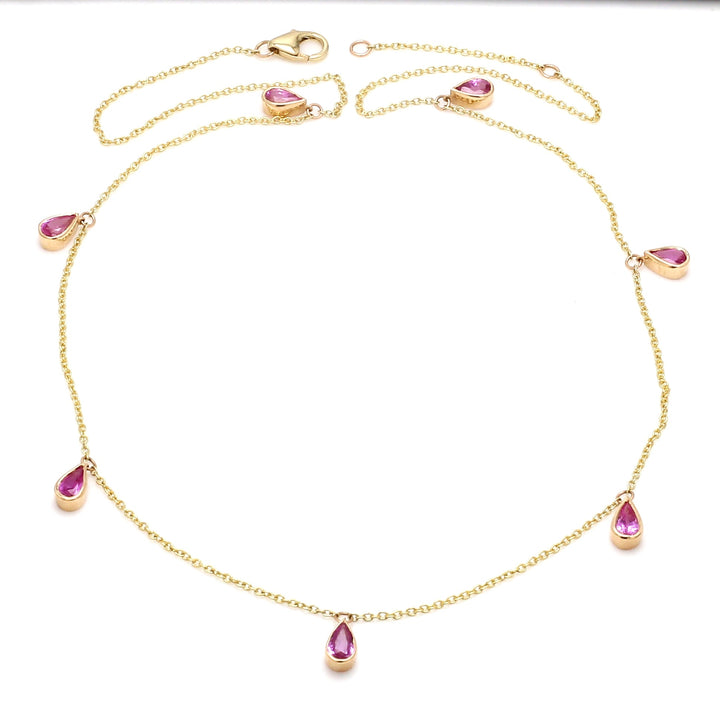 Pink Sapphire Bezel Set Pear Shape Chain Necklace - qivii