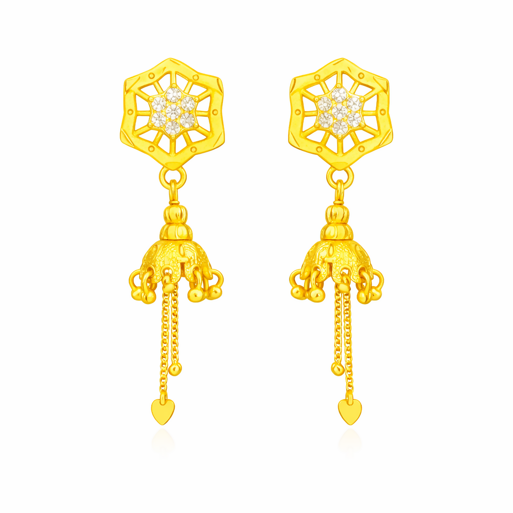 Gold Plated Octagon Star Design Jhumki Earrings