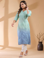 Mint Green Pure Cotton Ombre Chikankari Embroidered Straight Kurta