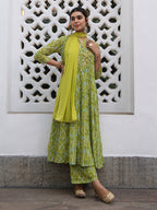 Lime Georgette Yoke Embroidery Anarkali Kurta Set