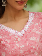 Pink Cotton Floral Regular Kurta Set