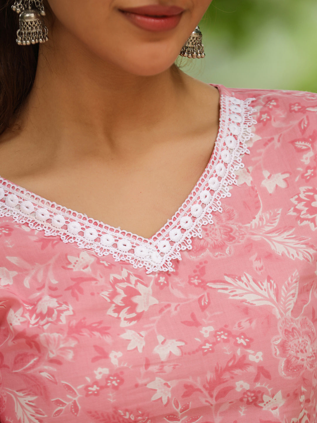 Pink Cotton Floral Regular Kurta Set