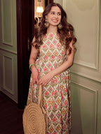 Light Green Cotton Ethnic Motif Side Pleated Kurta Set