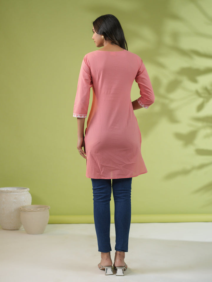 Peach Cotton Chikankari Tunic - qivii