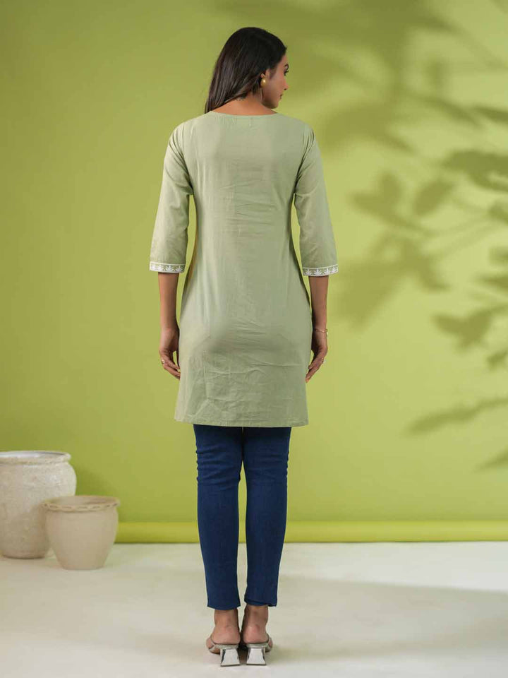 Sage Cotton Chikankari Tunic - qivii