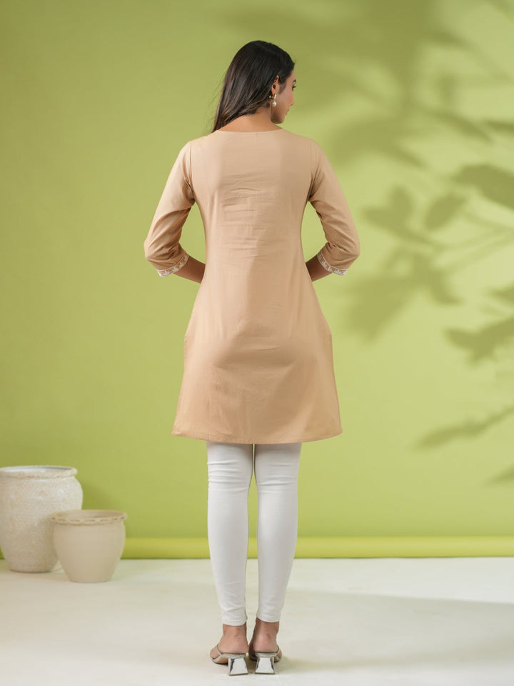 Beige Cotton Chikankari Tunic - qivii