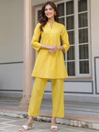 Yellow Cotton Solid A-line Co-ords Set