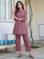 Mauve Cotton Solid A-line Co-Ord Set