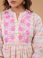 White Pure Cotton Abstract A-line Co-ord Set