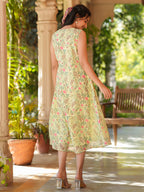 Light Green Georgette Floral Printed A-Line Dress