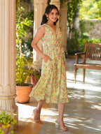 Light Green Georgette Floral Printed A-Line Dress